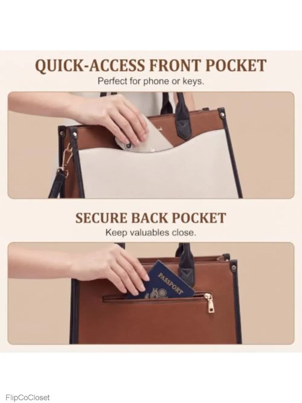 Vintage Color Block Satchel Tote Bag PU Leather Crossbody